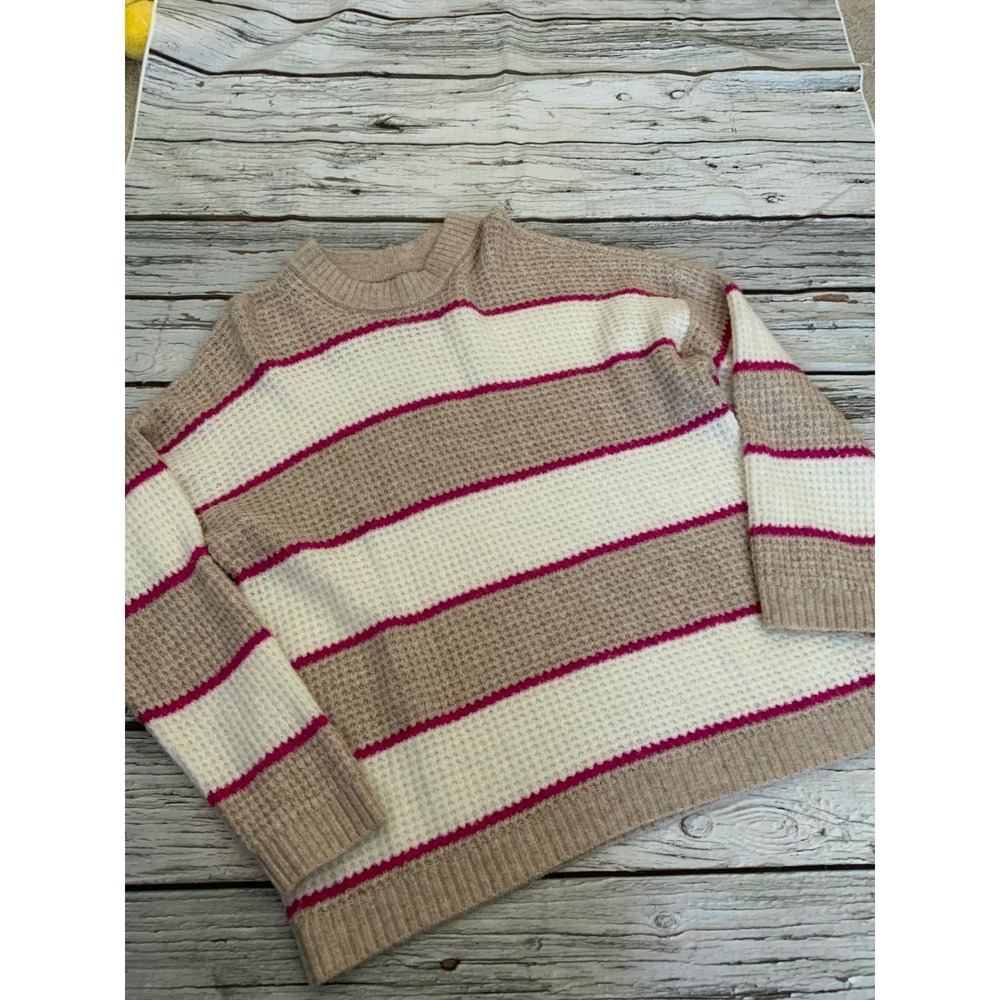 American Eagle Striped Knit Sweater Tan Pink Cream‎ Womens XS Oversized
